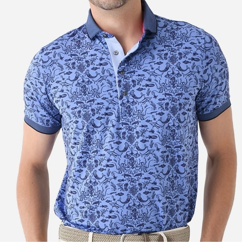 Greyson Men’s Ocean Curiosities Golf Polo Size Medium NWT Sea ($118 Originally)